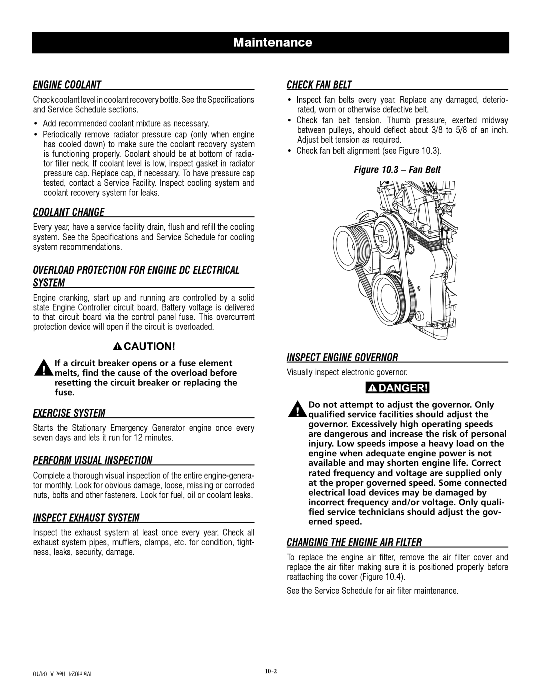 Generac QT04524ANSX Engine Coolant, Coolant Change, Overload Protection for Engine DC Electrical System, Exercise System 