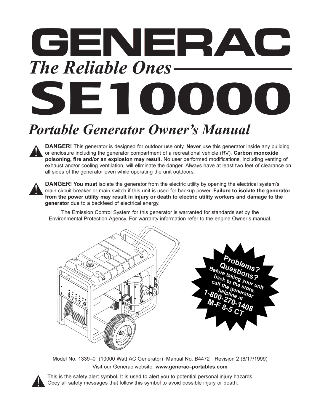 Generac SE10000 manual 