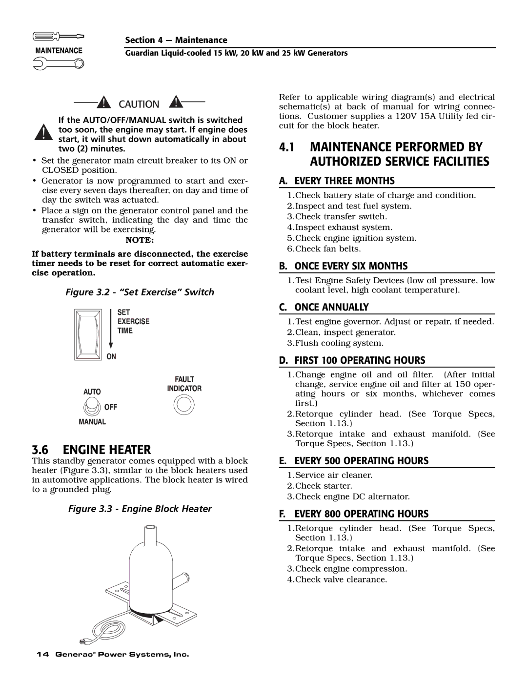 Generac 0047210, 0047220, 0047230, 0047240, 0047250, 0047251, 0047252, 0047253, 0047260 owner manual Engine Heater 