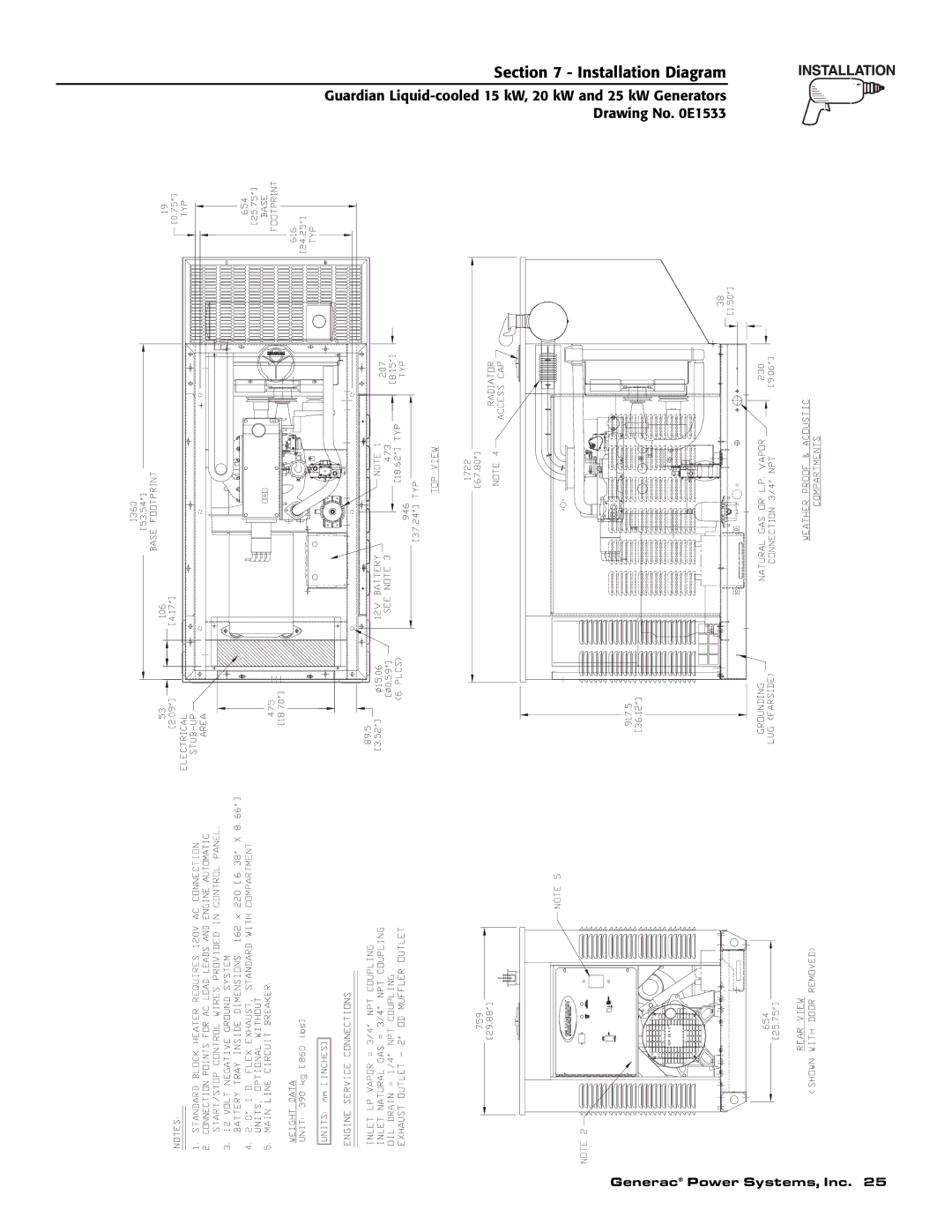 Generac 0047210, 0047220, 0047230, 0047240, 0047250, 0047251, 0047252, 0047253, 0047260 owner manual Installation Diagram 