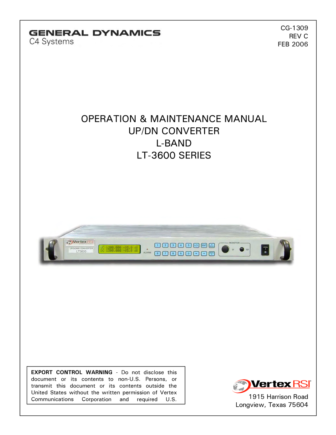 General Dynamics LT-3600, UP/DN CONVERTER L-BAND manual Rev C 