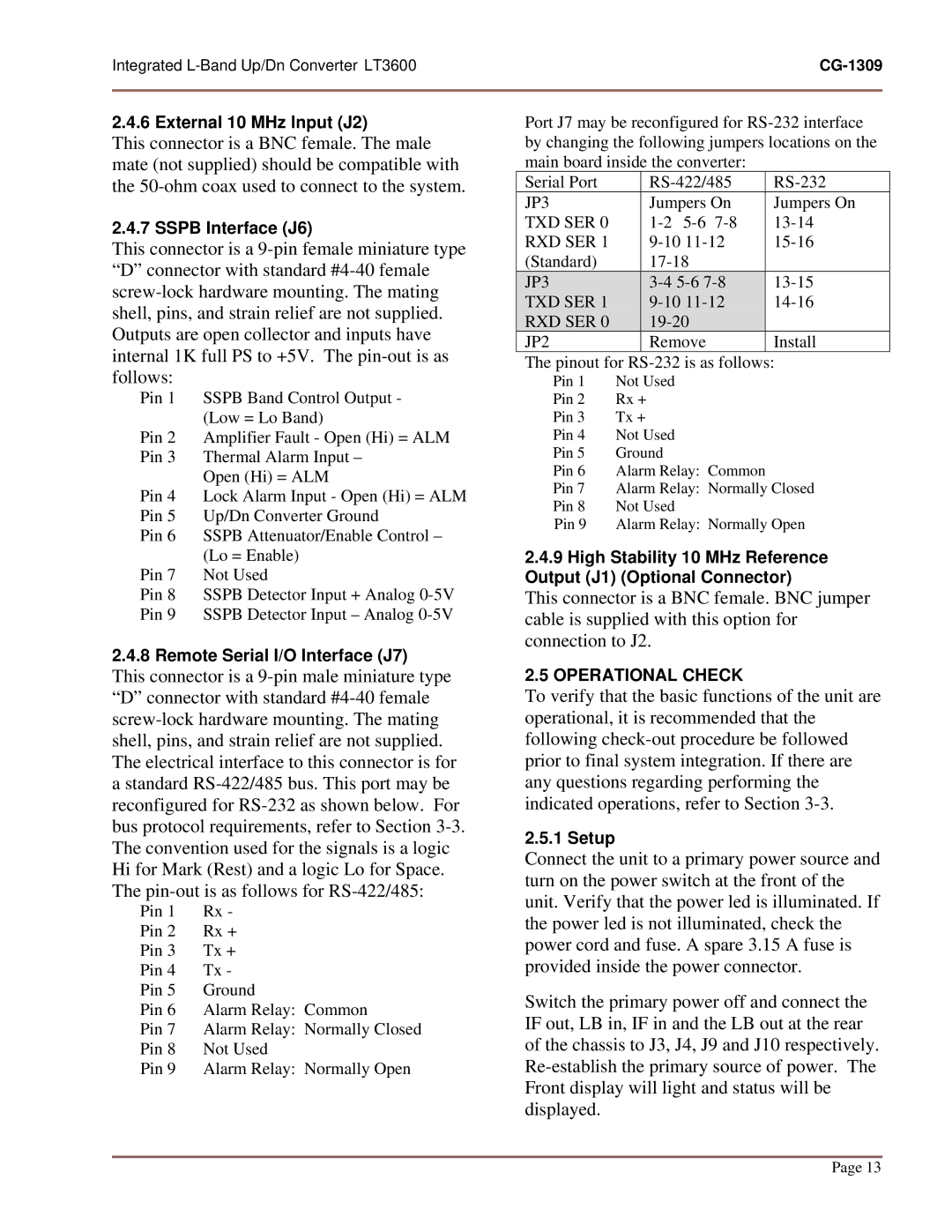 General Dynamics LT-3600, UP/DN CONVERTER L-BAND manual Operational Check 