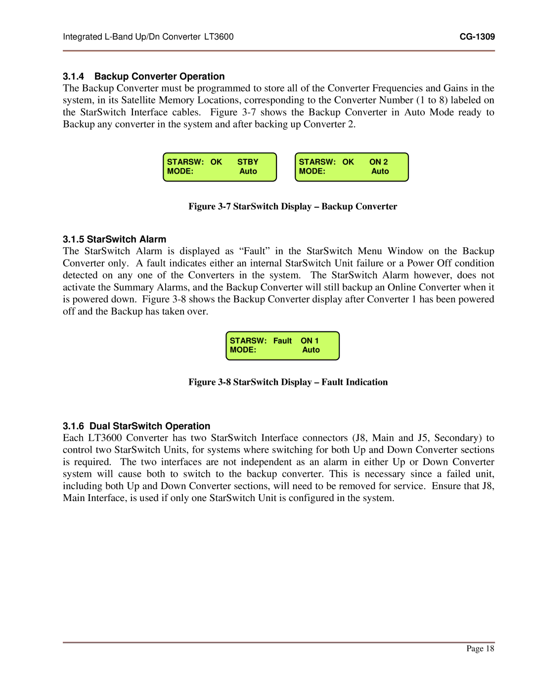 General Dynamics UP/DN CONVERTER L-BAND, LT-3600 manual Backup Converter Operation 