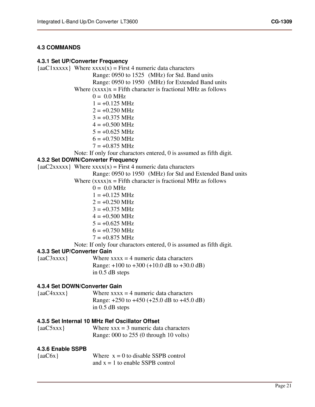 General Dynamics LT-3600, UP/DN CONVERTER L-BAND manual AaC2xxxxx Where xxxxx = First 4 numeric data characters 