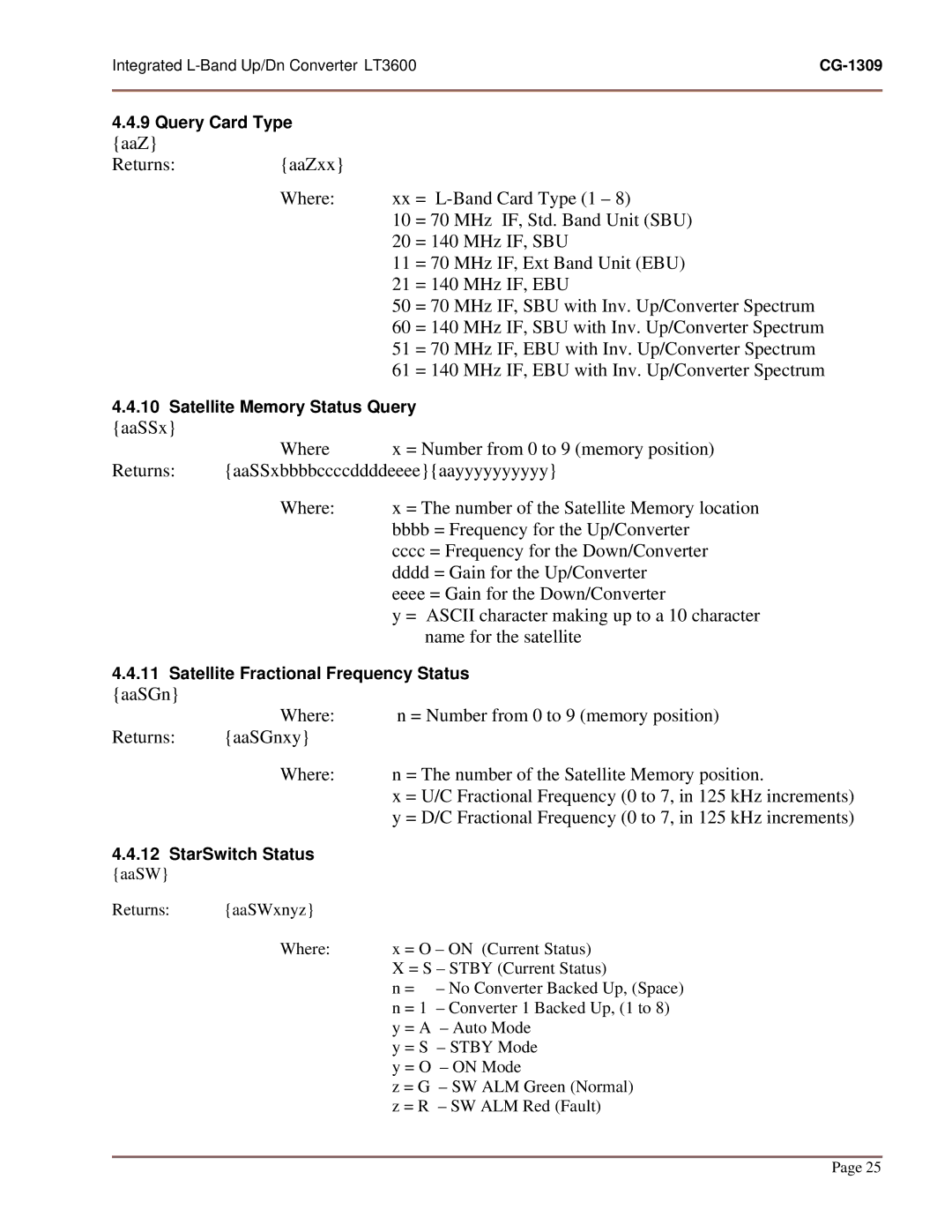 General Dynamics LT-3600, UP/DN CONVERTER L-BAND manual Query Card Type 