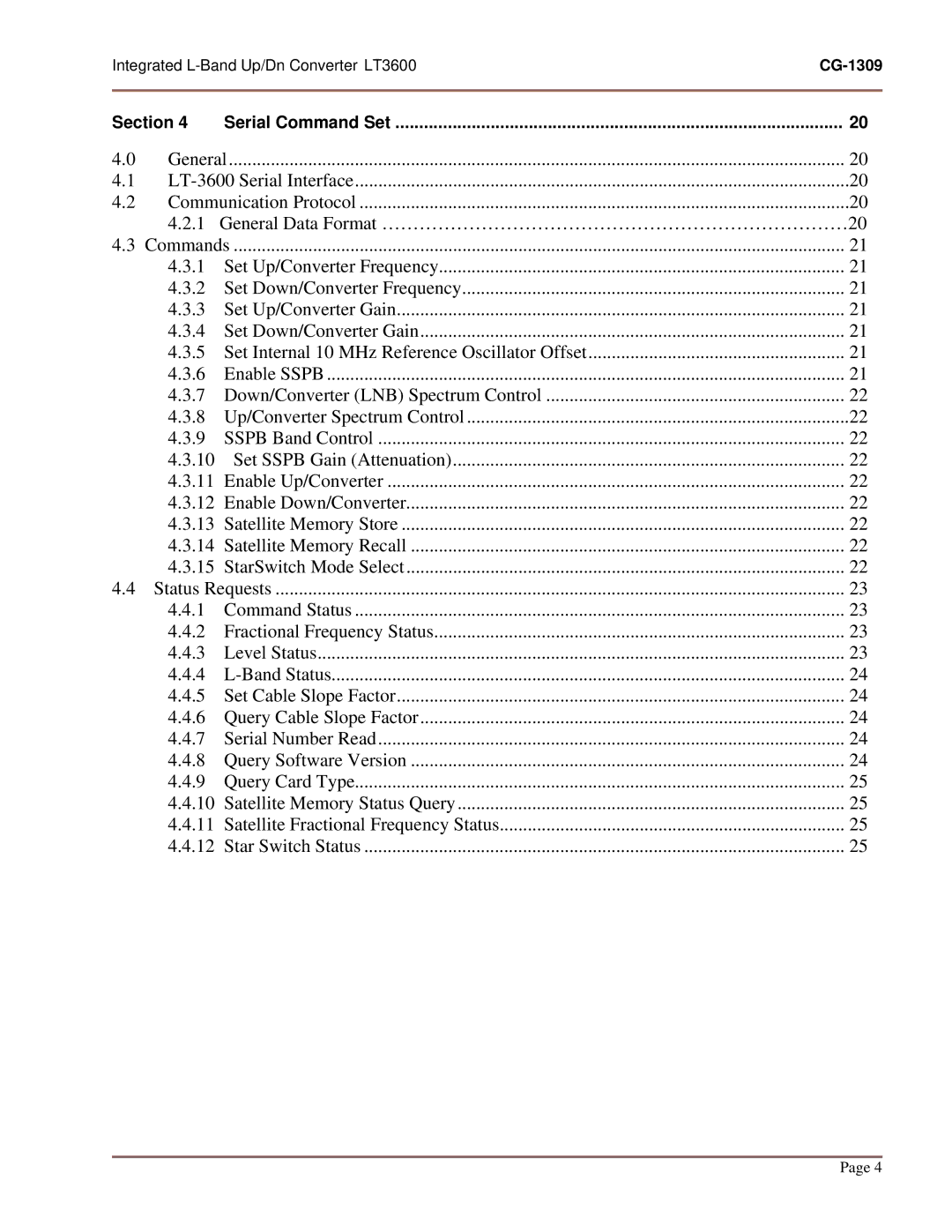 General Dynamics UP/DN CONVERTER L-BAND, LT-3600 manual General Data Format …………………………………………………………………20 