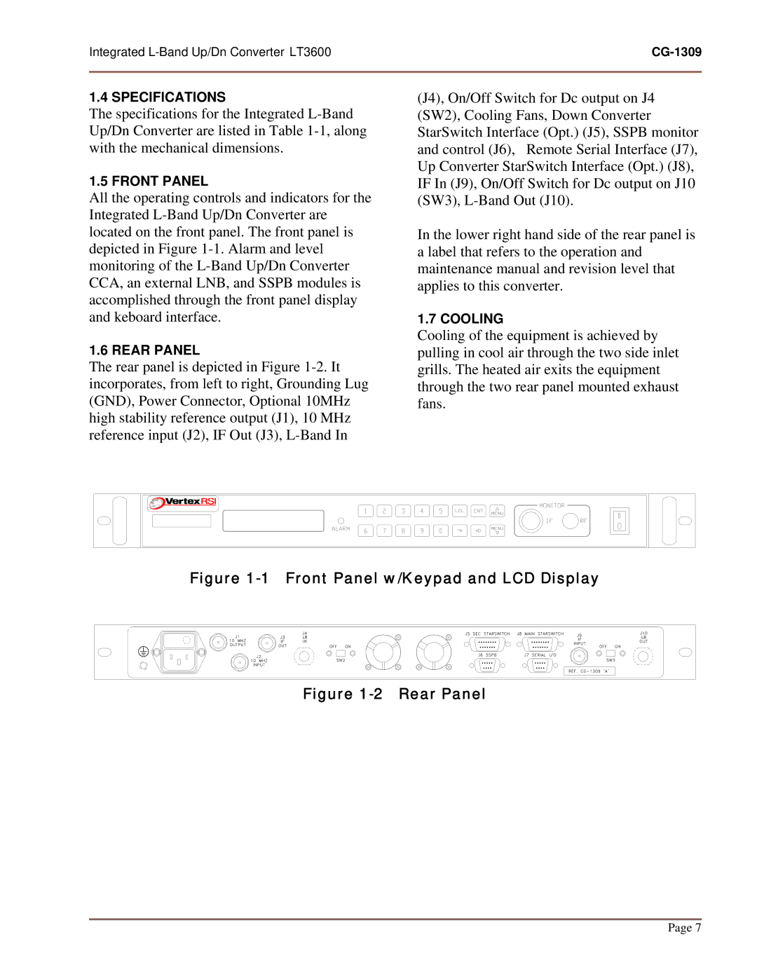 General Dynamics LT-3600, UP/DN CONVERTER L-BAND manual Front Panel w/Keypad and LCD Display 