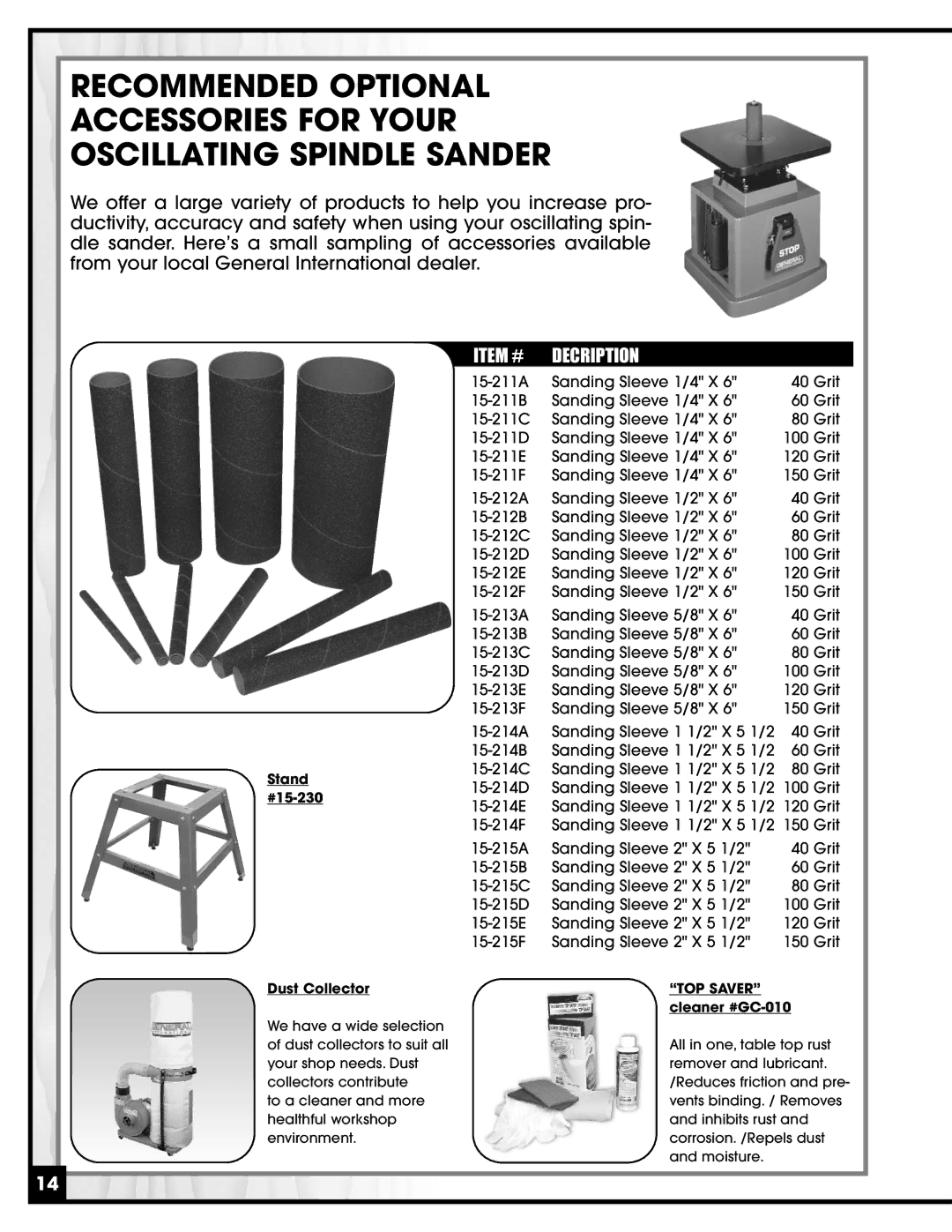 General Tire 15-220 manual Item # Decription 