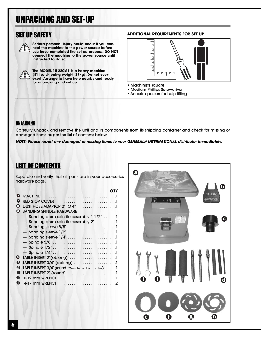 General Tire 15-220 manual Unpacking and SET-UP, SET UP Safety 