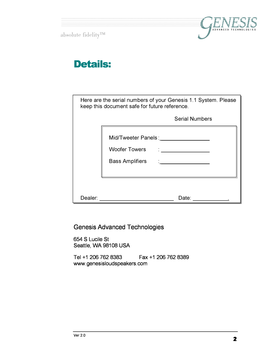 Genesis Advanced Technologies 1.1 owner manual Details, ~ÄëçäìíÉ=ÑáÇÉäáíó, Genesis Advanced Technologies 