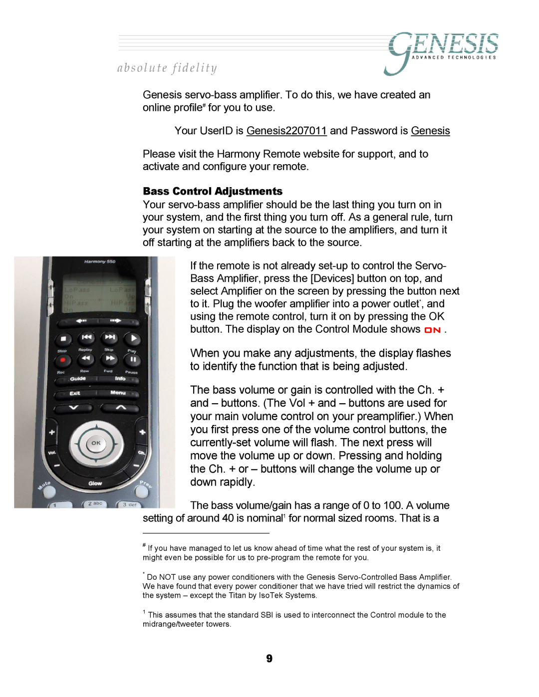 Genesis Advanced Technologies 2.2 manual Bass Control Adjustments 