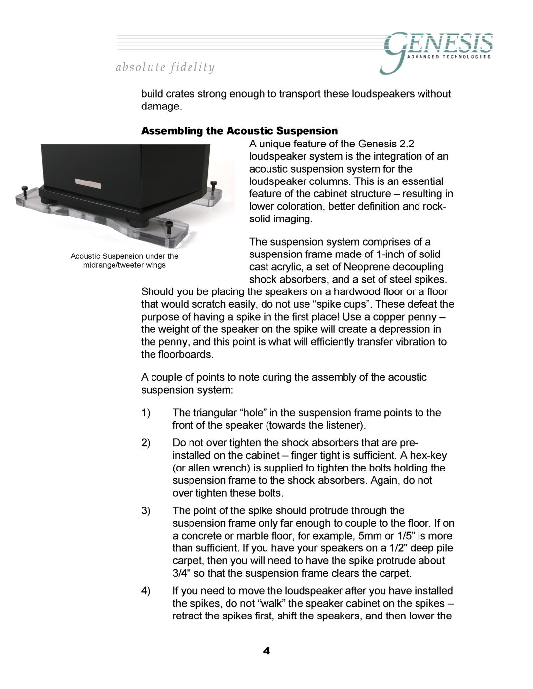 Genesis Advanced Technologies 2.2 manual Assembling the Acoustic Suspension 