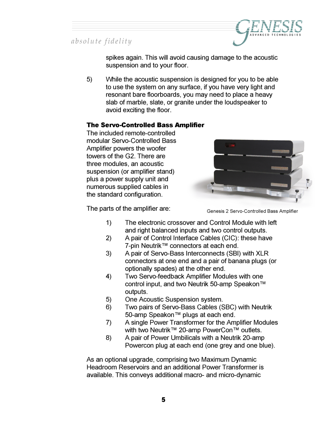 Genesis Advanced Technologies 2.2 manual Servo-Controlled Bass Amplifier 