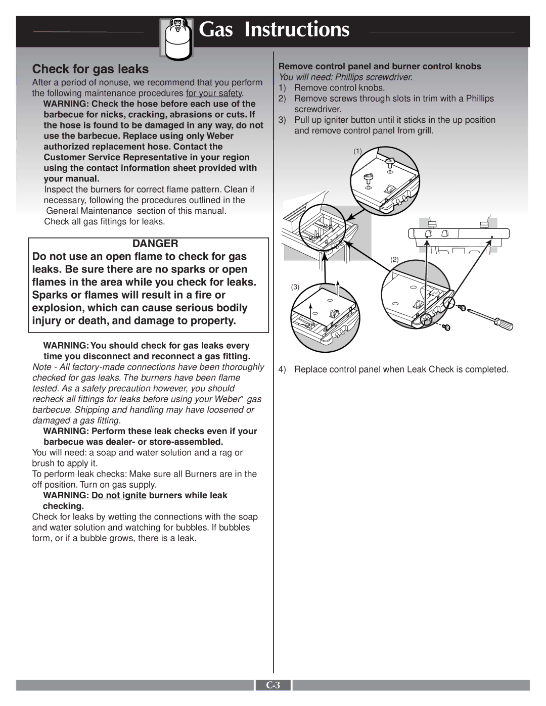 Genesis Advanced Technologies 55274 manual Check for gas leaks 