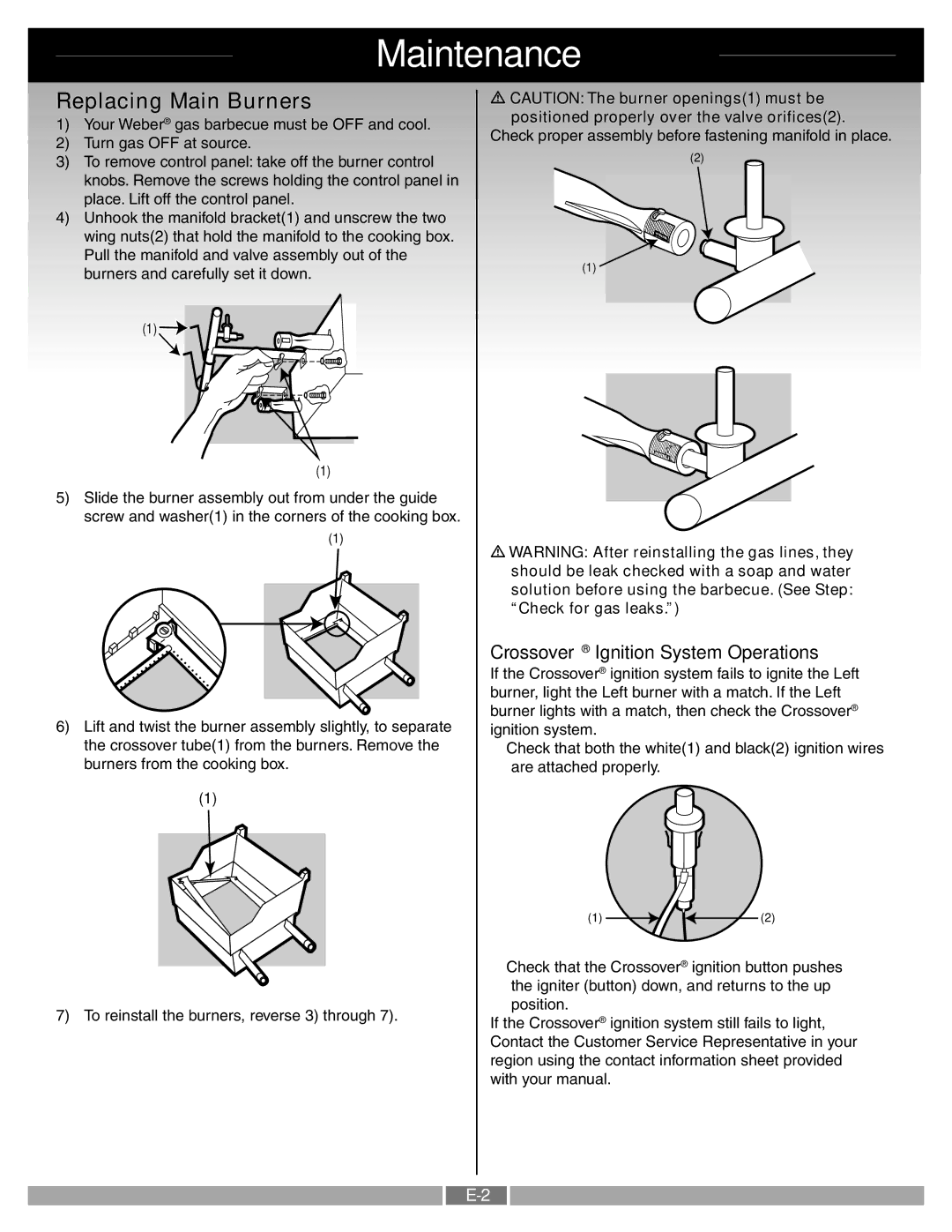 Genesis Advanced Technologies 55274 manual Replacing Main Burners, Crossover Ignition System Operations 