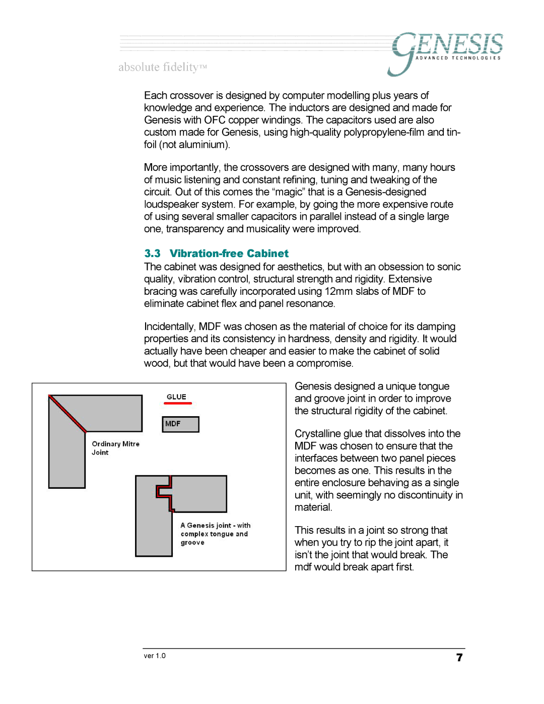 Genesis Advanced Technologies G6.1 owner manual Vibration-free Cabinet 