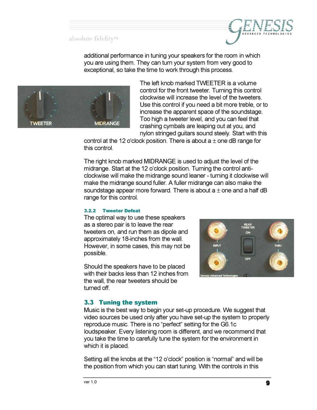 Genesis Advanced Technologies G6.1c owner manual Tuning the system 