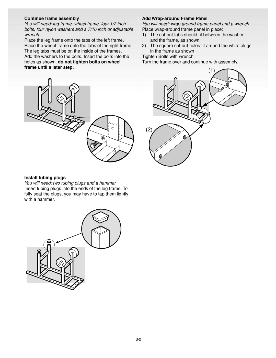 Genesis Advanced Technologies Gas Grill manual Continue frame assembly, Install tubing plugs, Add Wrap-around Frame Panel 