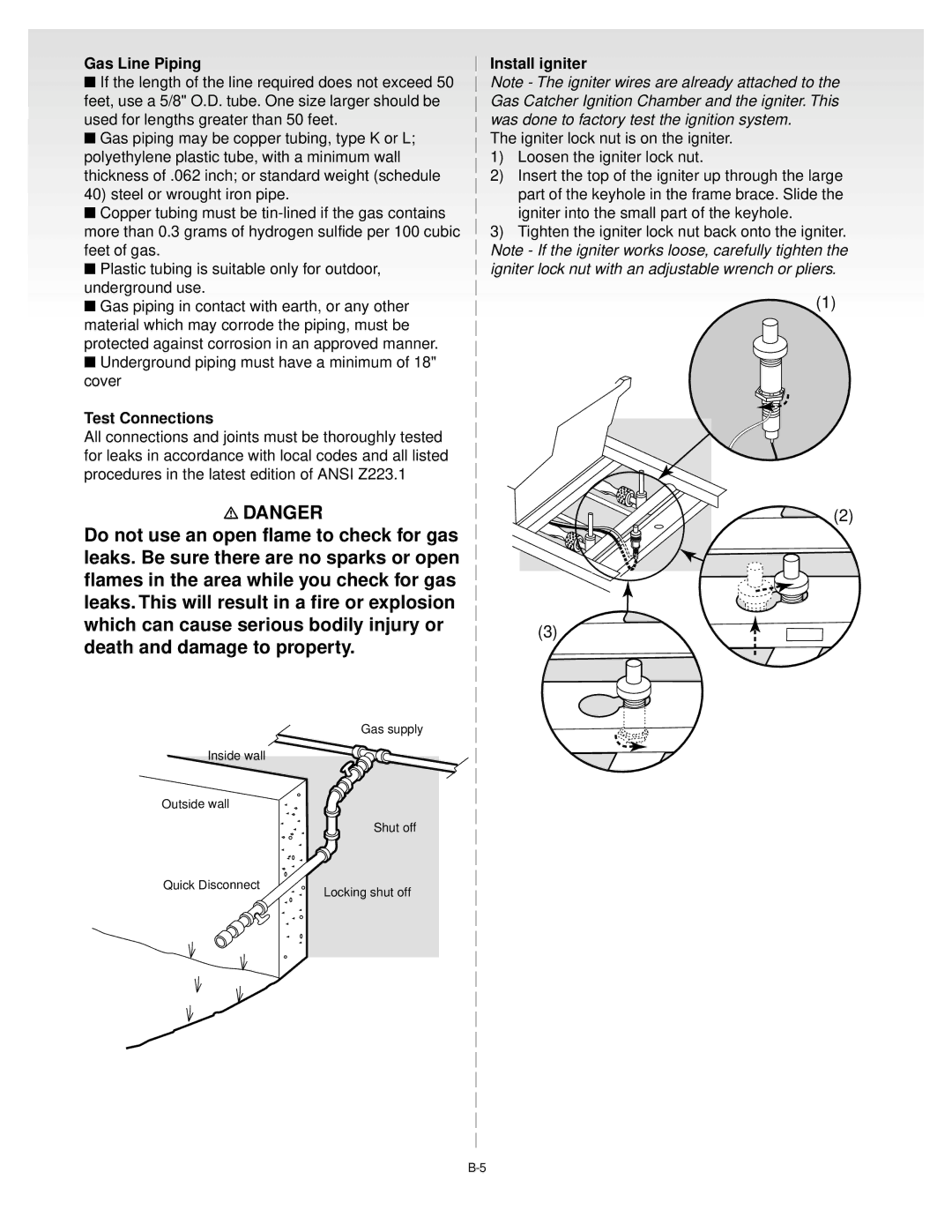 Genesis Advanced Technologies Gas Grill manual Gas Line Piping, Test Connections, Install igniter 