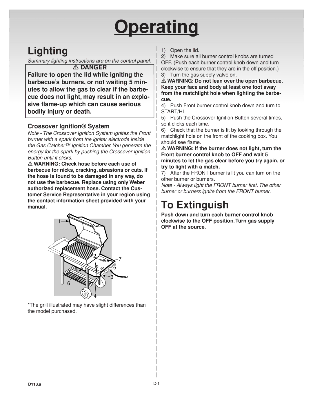 Genesis Advanced Technologies Gas Grill manual Lighting, To Extinguish 