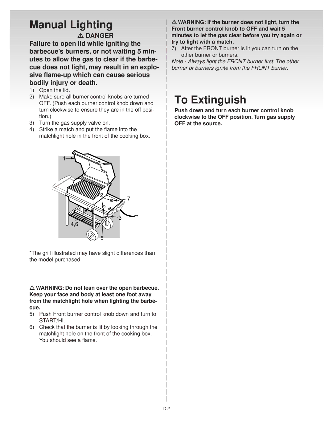 Genesis Advanced Technologies Gas Grill manual Manual Lighting, Failure to open lid while igniting 