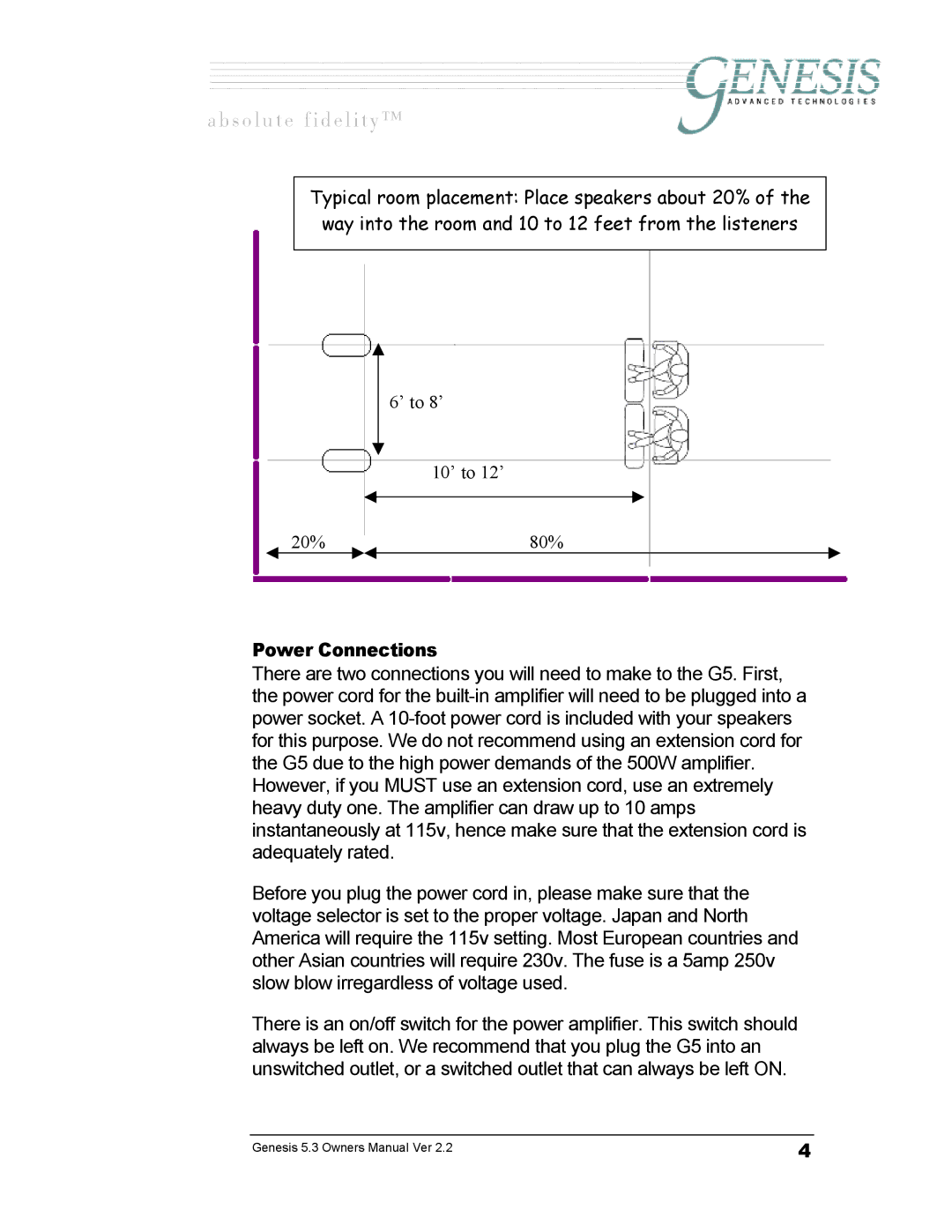 Genesis Advanced Technologies GENESIS 5.3 manual Power Connections 