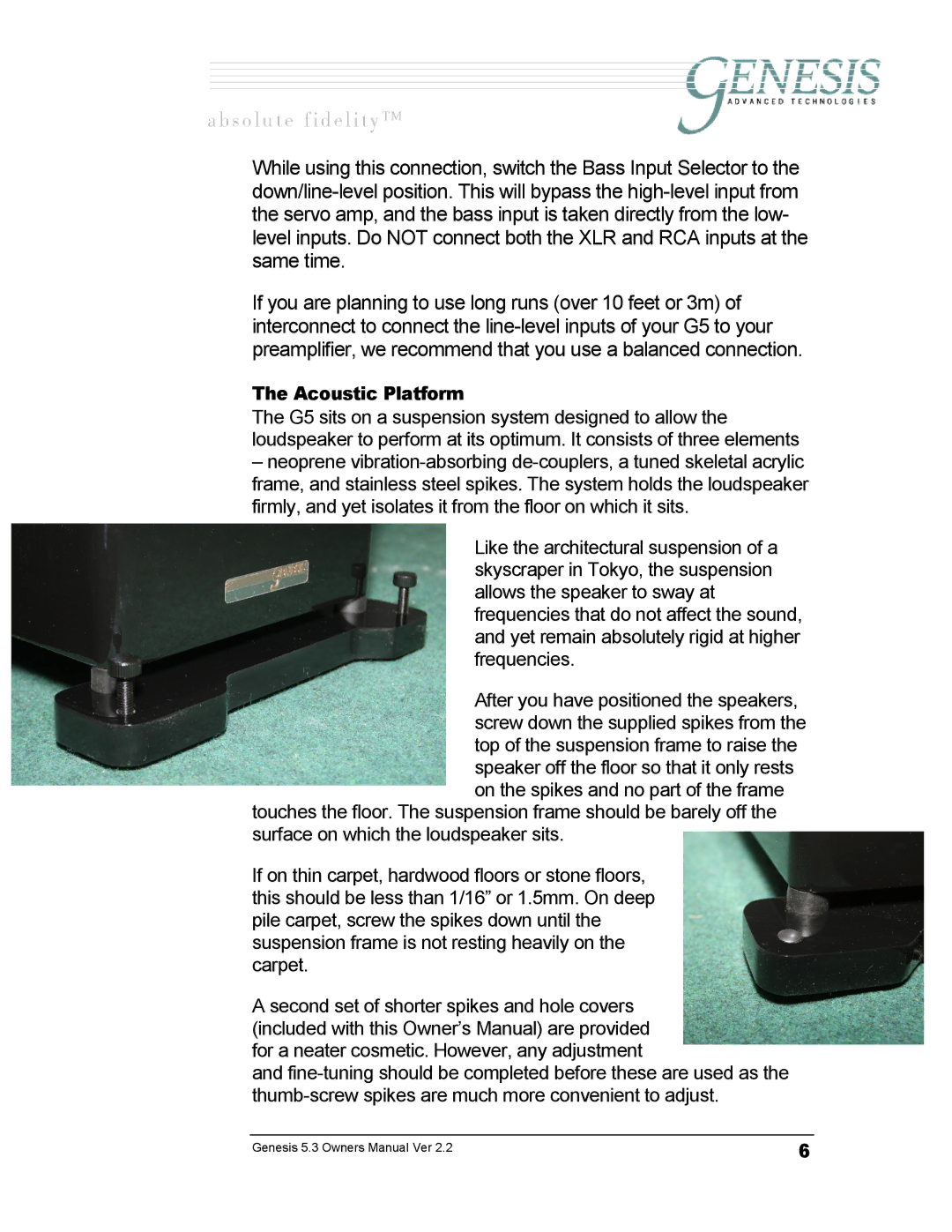 Genesis Advanced Technologies GENESIS 5.3 manual Acoustic Platform 