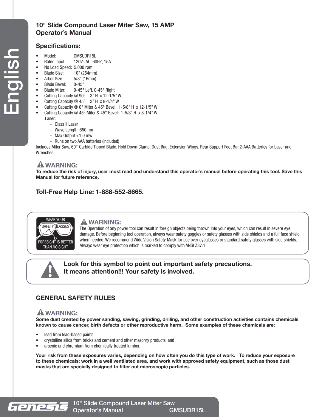 Genesis Advanced Technologies GMSUDR15L manuel dutilisation English, General Safety Rules 