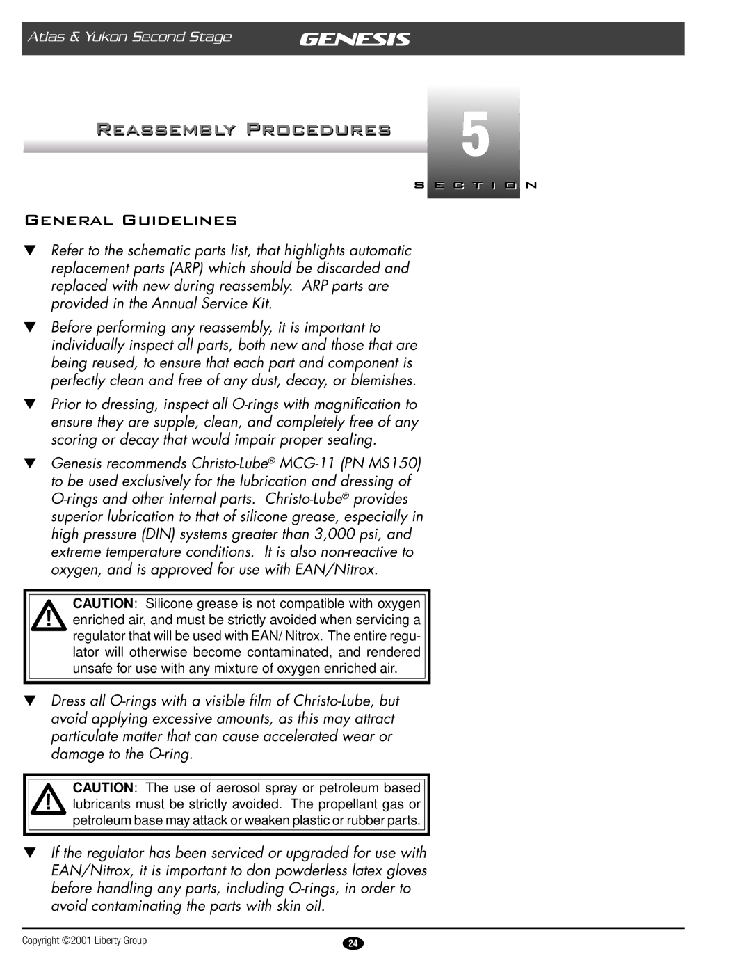 Genesis Advanced Technologies GRXXX & manual Reassembly Procedures, General Guidelines 