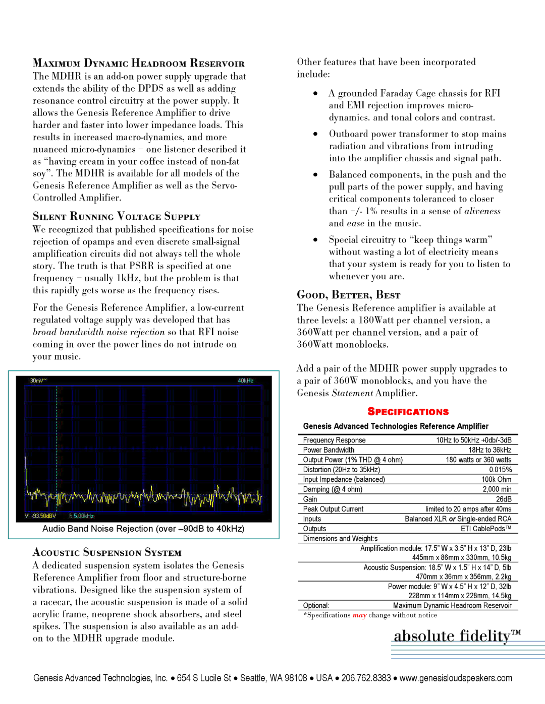Genesis Advanced Technologies Reference Amplifier ~ñáãìã=aóå~ãáÅ=eÉ~Çêççã=oÉëÉêîçáê=, PáäÉåí=oìååáåÖ=sçäí~ÖÉ=pìééäó= 