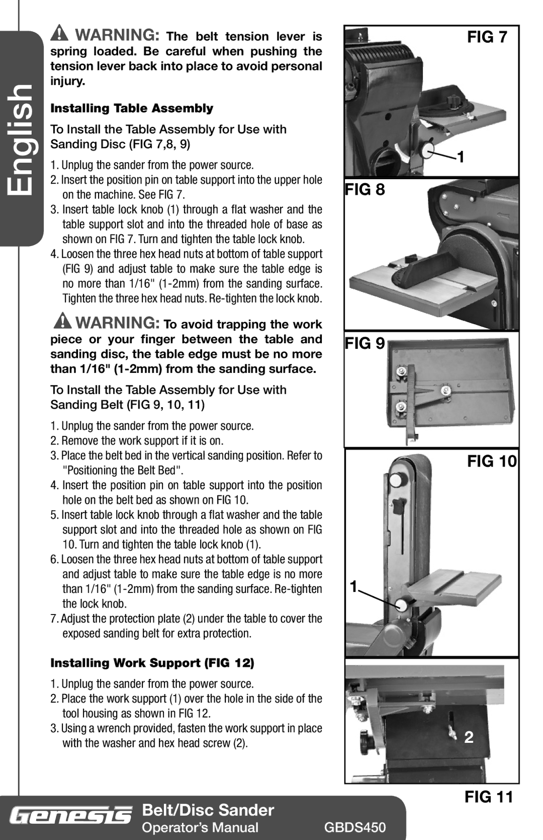 Genesis I.C.E GBDS450 Spring loaded. Be careful when pushing, Tension lever back into place to avoid personal, Injury 