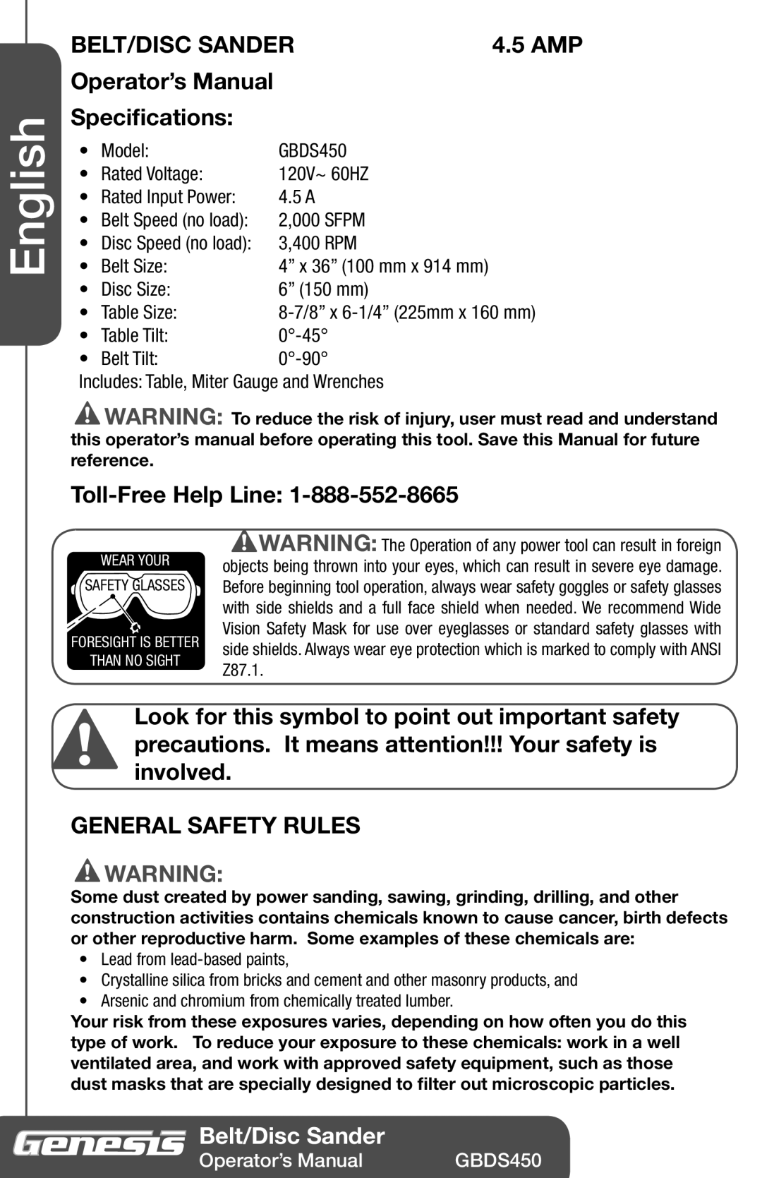 Genesis I.C.E GBDS450 manuel dutilisation BELT/DISC Sander, General Safety Rules 