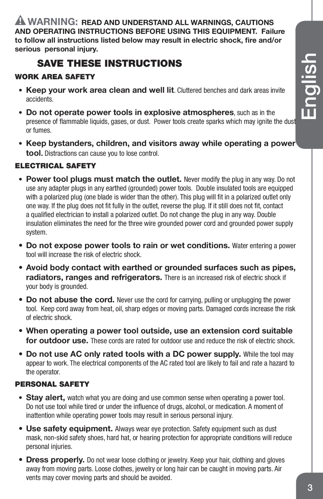 Genesis I.C.E GBDS450 manuel dutilisation Work Area Safety, Electrical Safety, Personal Safety 