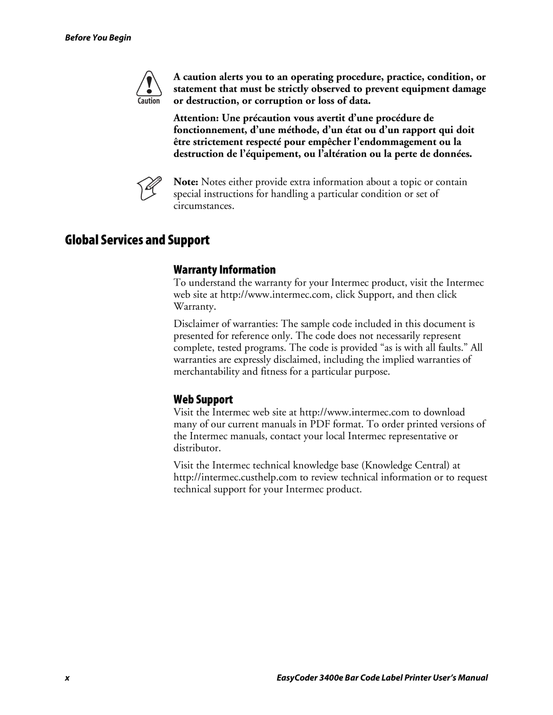 Genicom 3400e user manual Global Services and Support, Warranty Information, Web Support 