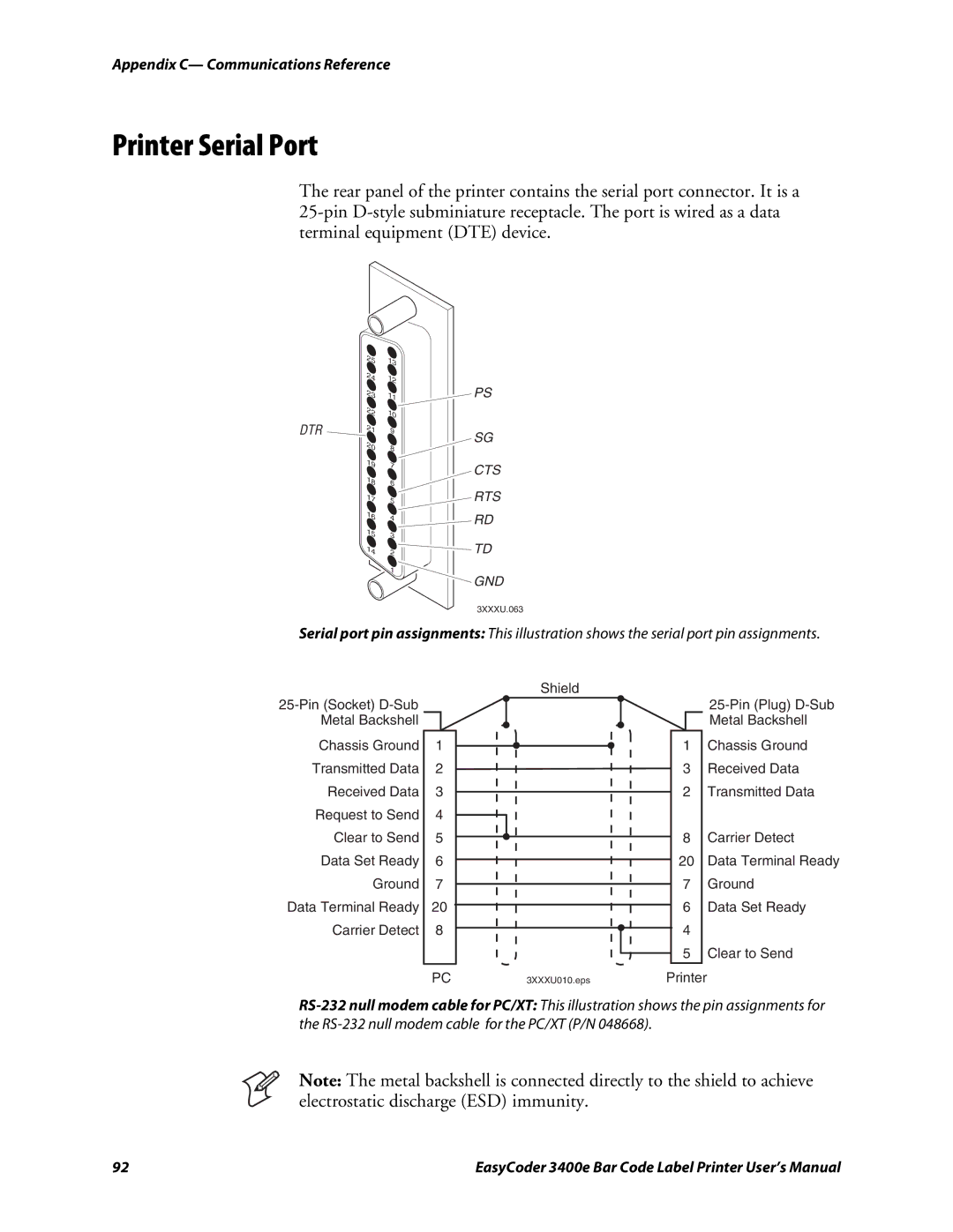 Genicom 3400e user manual Printer Serial Port 