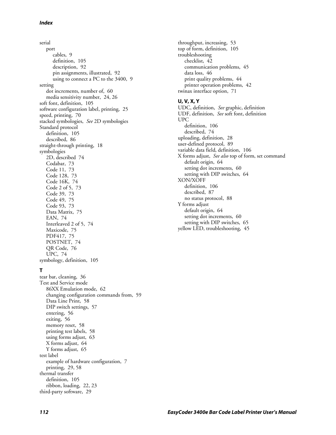 Genicom 3400e user manual X, Y, 112 