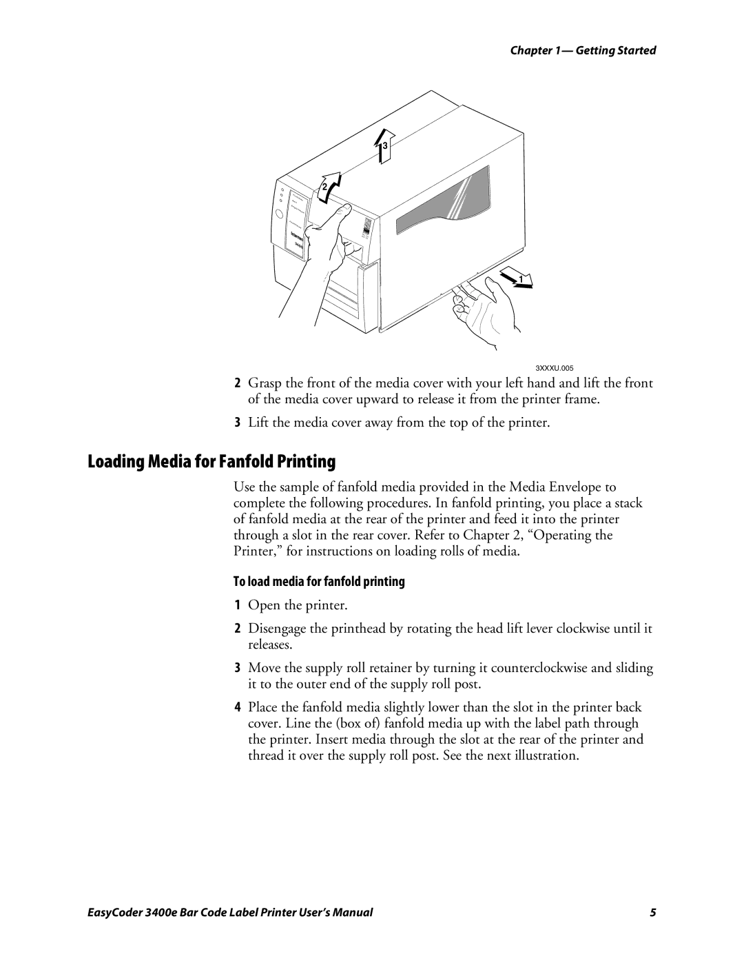 Genicom 3400e user manual Loading Media for Fanfold Printing, To load media for fanfold printing 