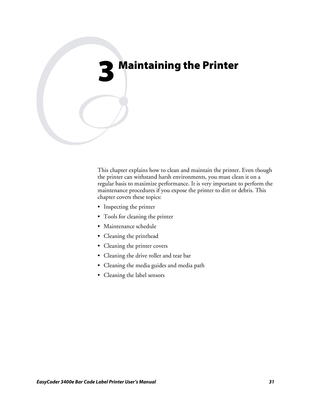 Genicom 3400e user manual 3Maintaining the Printer 