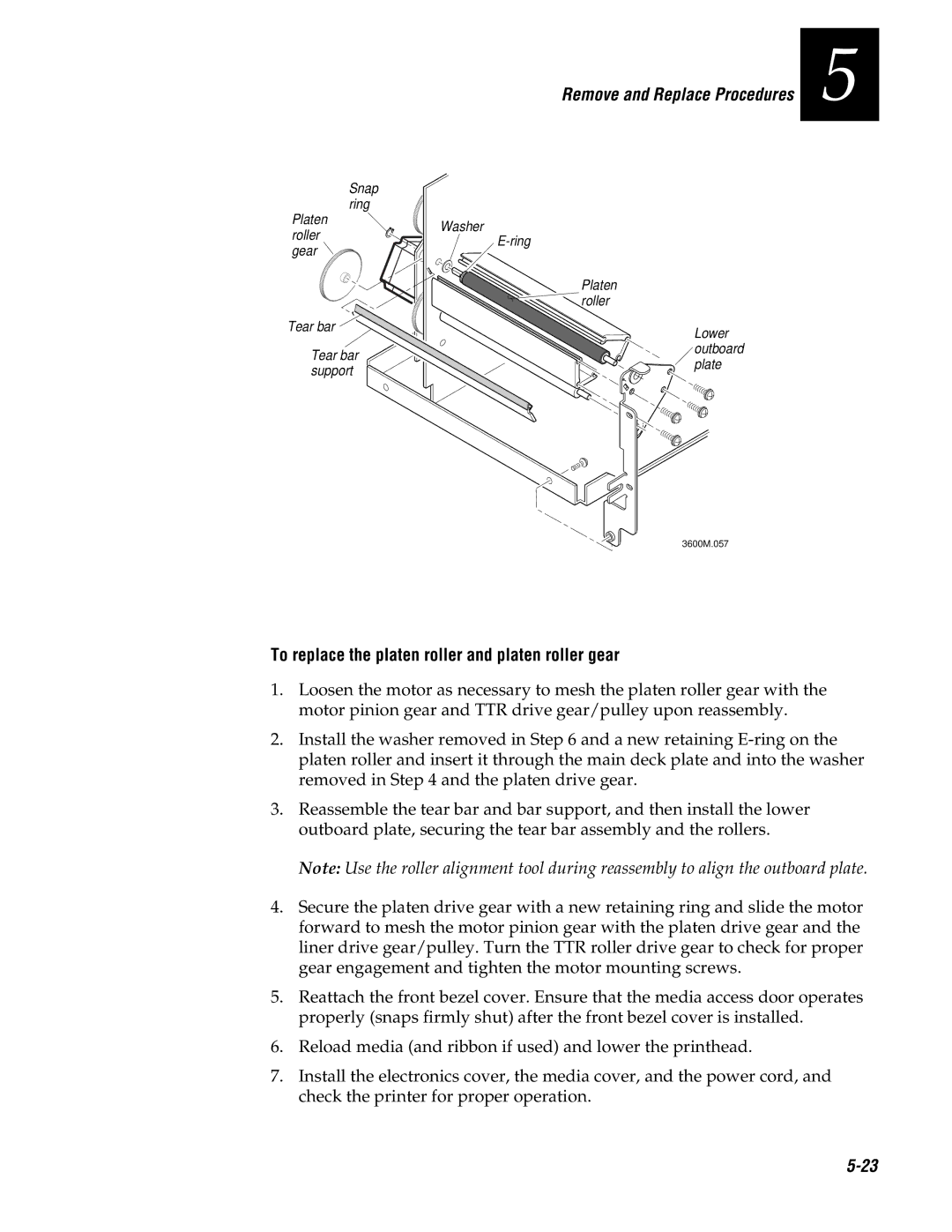 Genicom 3600 manual To replace the platen roller and platen roller gear 