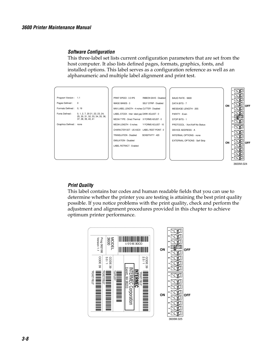 Genicom 3600 manual Printer Maintenance Manual Software Configuration, Print Quality 