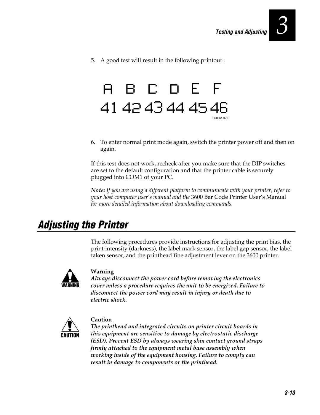 Genicom 3600 manual Adjusting the Printer 