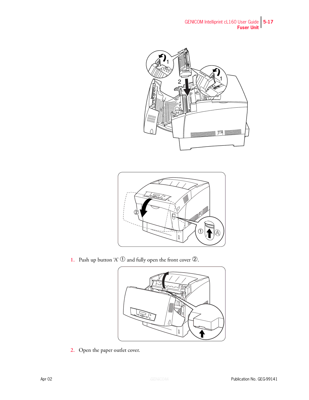 Genicom cL160 manual Fuser Unit 