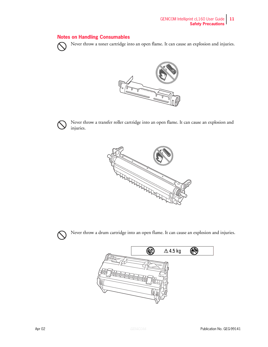 Genicom cL160 manual Safety Precautions 