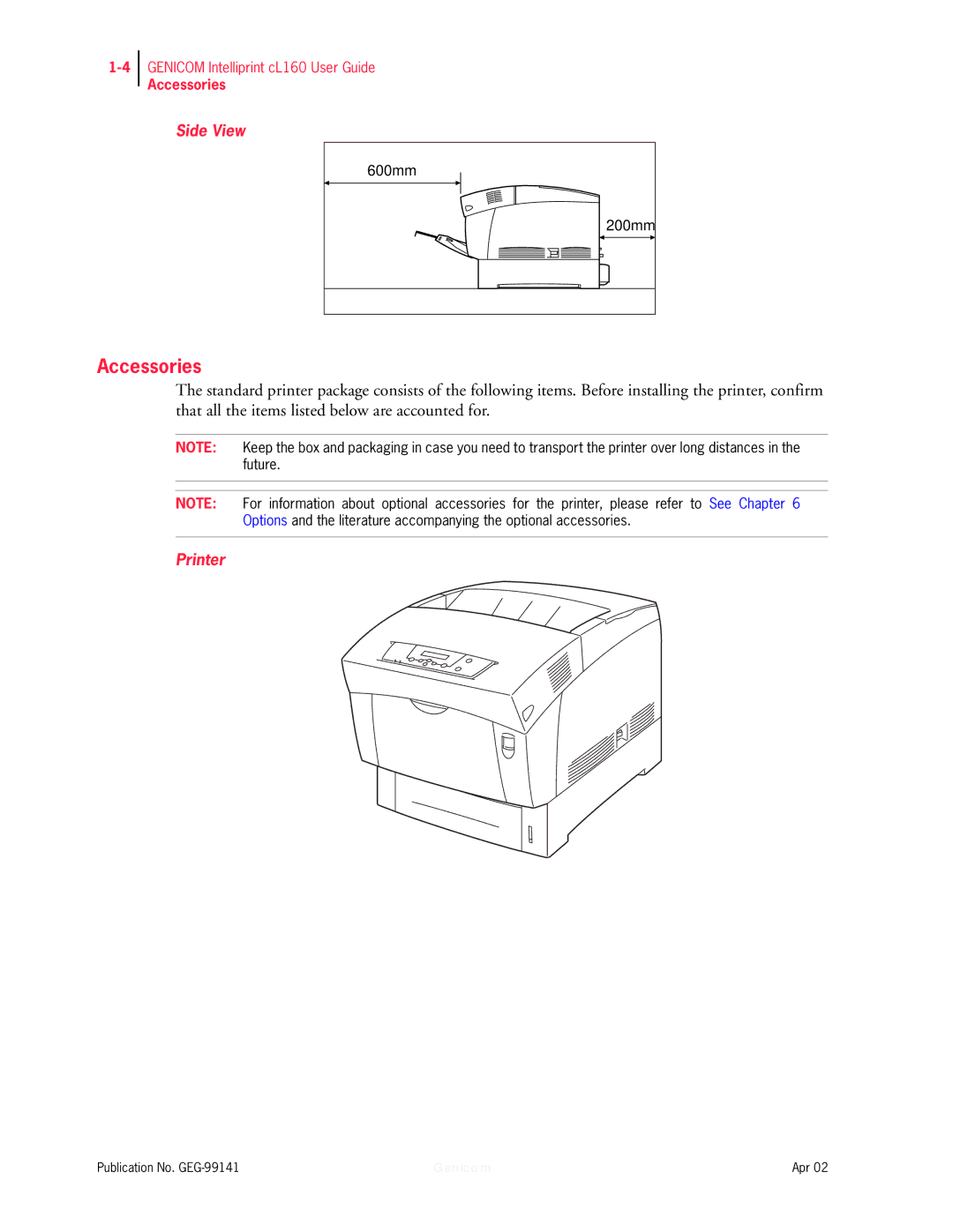 Genicom cL160 manual Accessories 