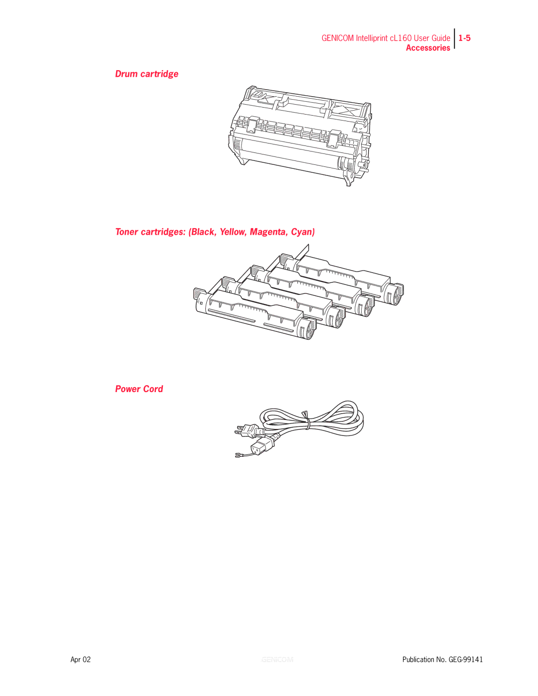 Genicom cL160 manual Accessories 