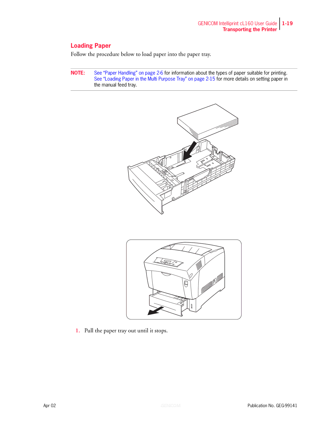 Genicom cL160 manual Loading Paper 