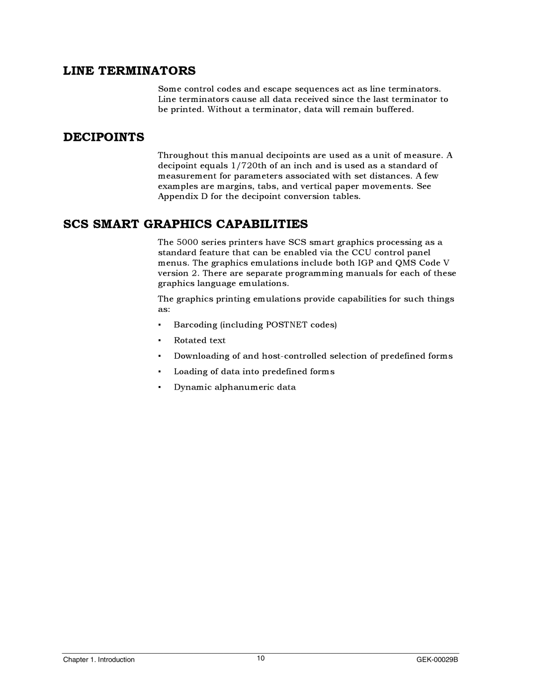 Genicom GEK 00031B manual Line Terminators, Decipoints, SCS Smart Graphics Capabilities 