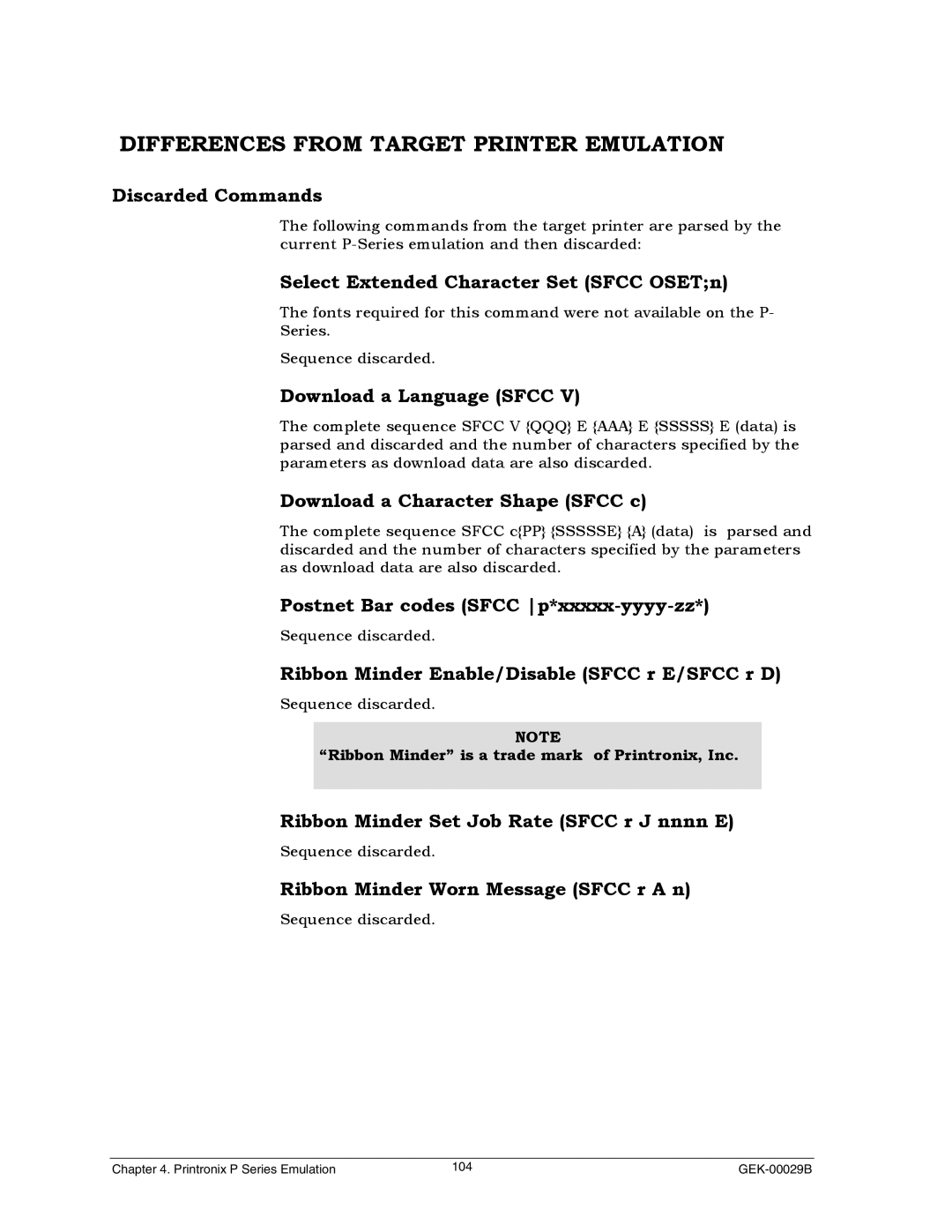 Genicom GEK 00031B manual Differences from Target Printer Emulation 