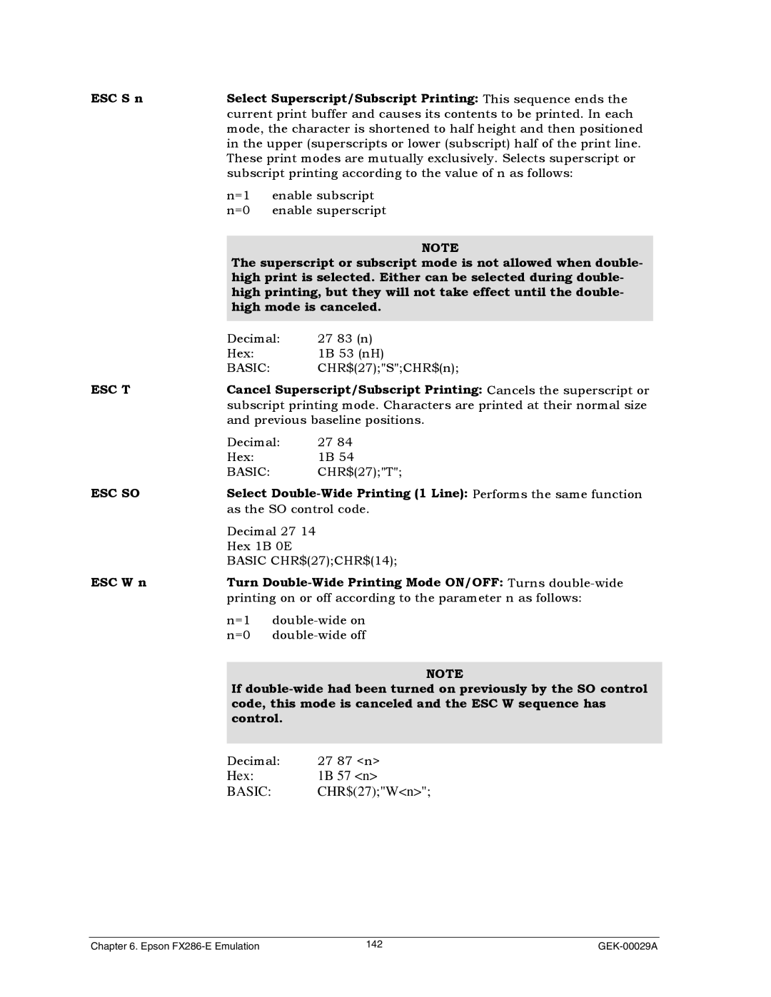 Genicom GEK 00031B manual Superscript or subscript mode is not allowed when double, High mode is canceled, Esc So 