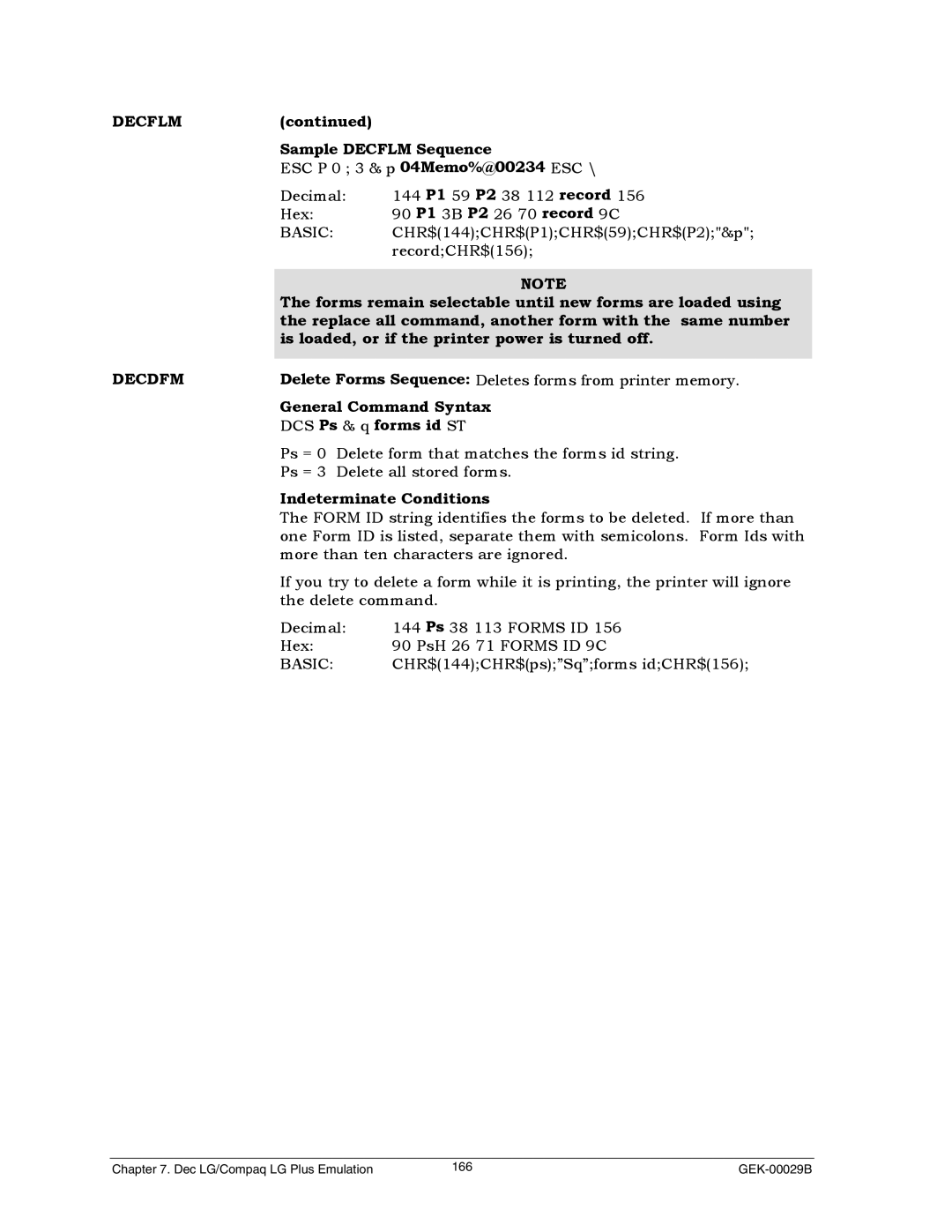 Genicom GEK 00031B manual Decflm Sample Decflm Sequence, Decdfm, DCS Ps & q forms id ST 